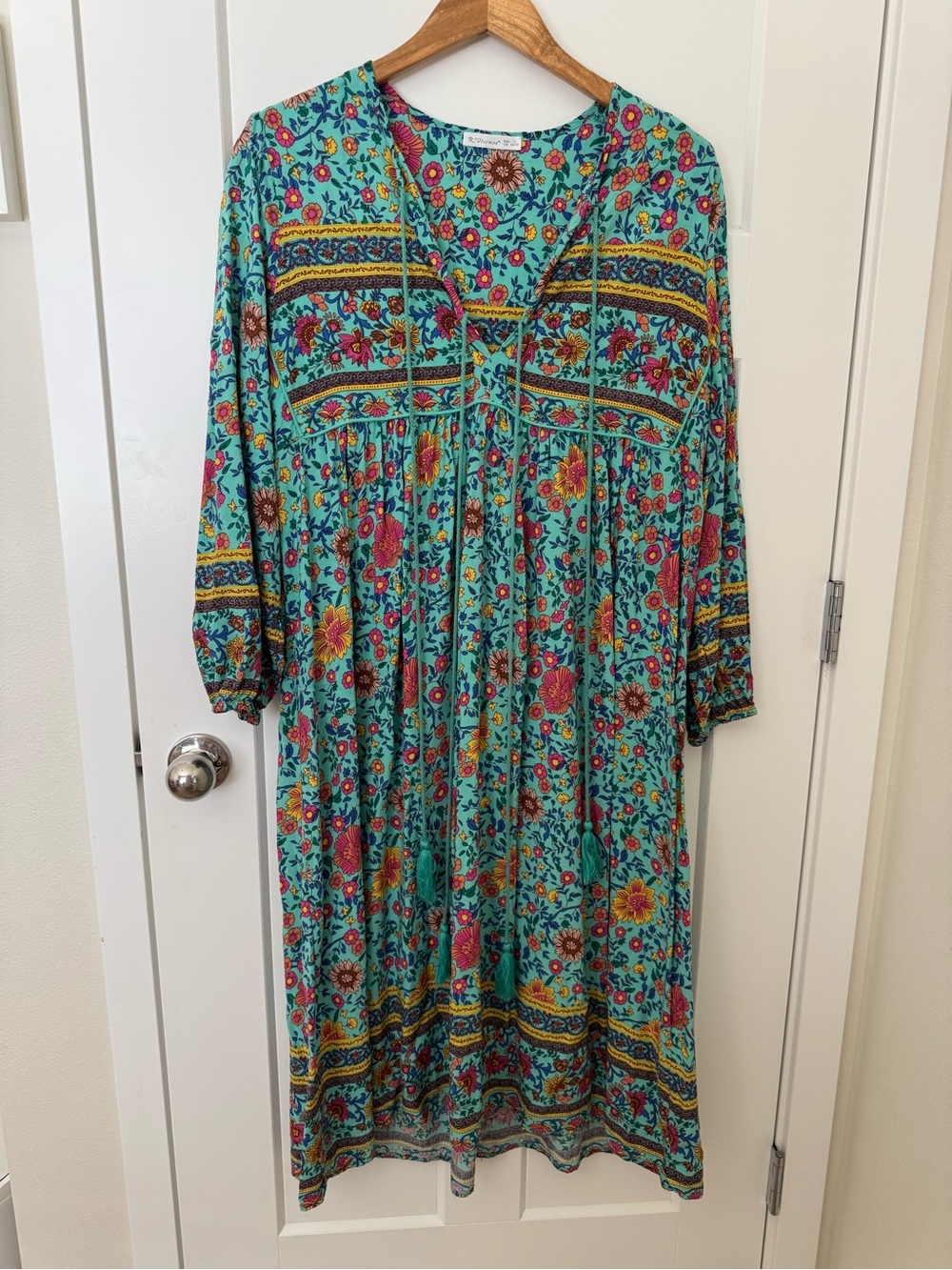 Bohemian Floral Midi Dress in Teal - Unbranded